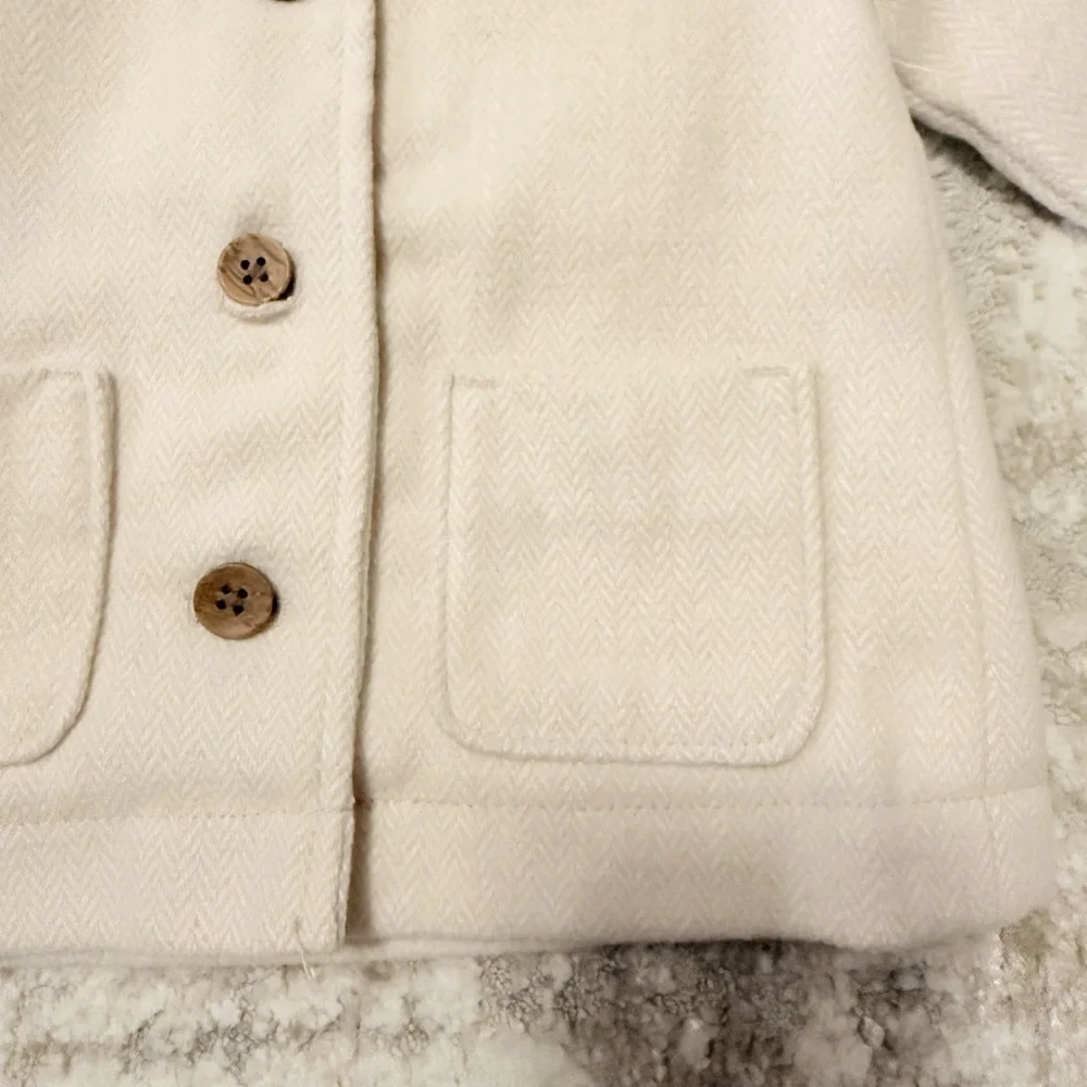 Old Navy Kids Beige Button Down Winter Formal Pea Coat size 6-12M- NWOT